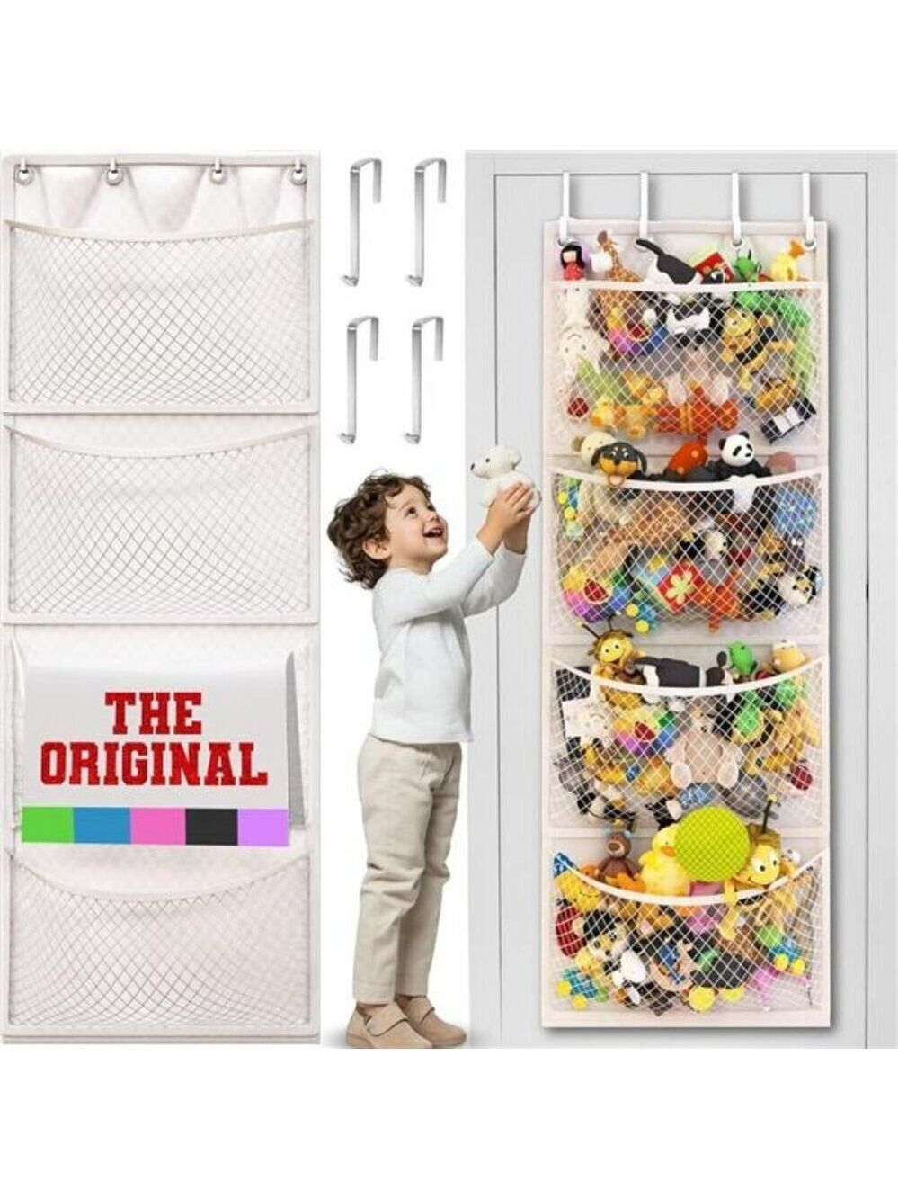 Over Door Stuffed Animal Organizer Mesh Toy Storage for Kids Baby Accessories